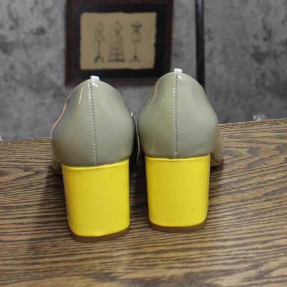 NWT Isaac Mizrahi Live! Womens Colorblock Block Heels Gray / Yellow 6.5M - Picture 4 of 7